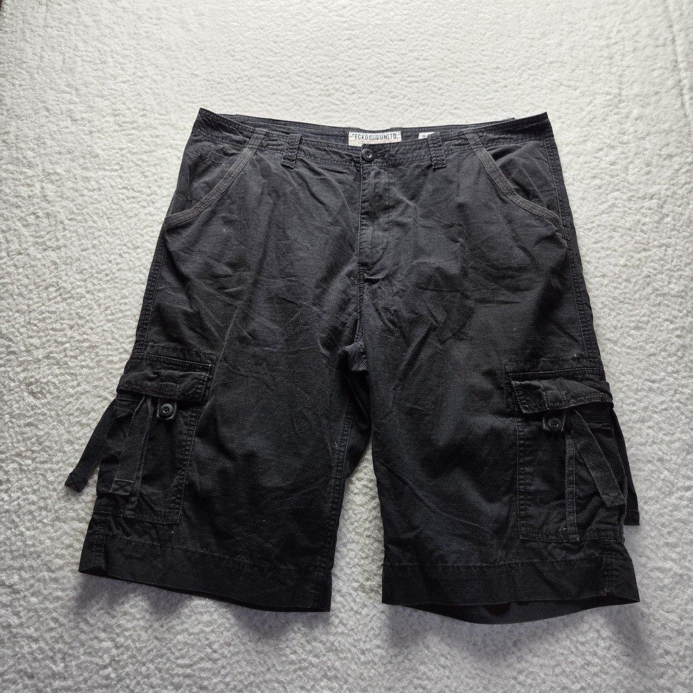Ecko Unltd Cargo Shorts Mens 40 Black Cotton Canvas 12 Inseam Casual Summer‎
